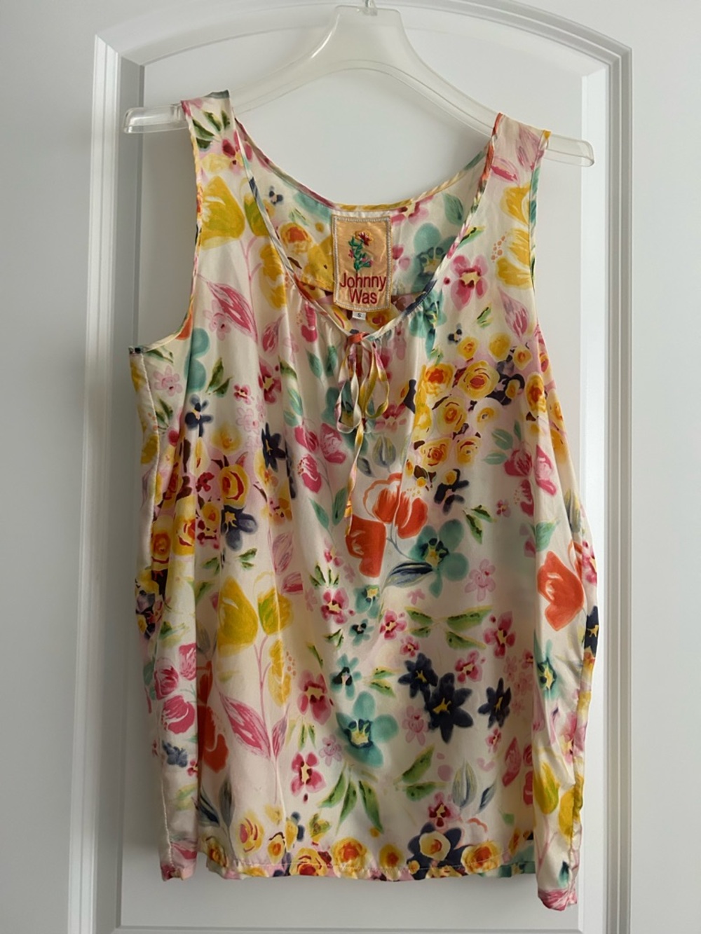 Johnny Was Multicolor Floral Tie-Neck Camisole Silk size Small